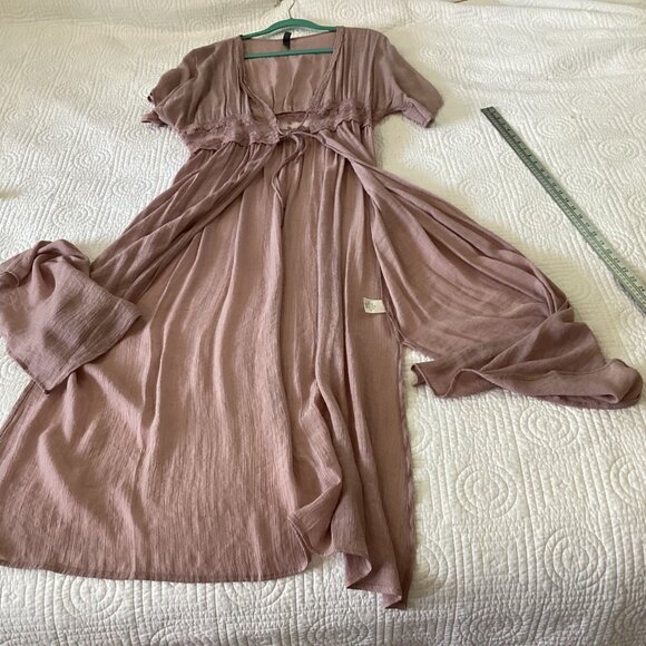 Alya Womens Mauve Maxi Dress Duster With Lace Trim & Drawstring Waist L/XL Beach - Picture 10 of 10